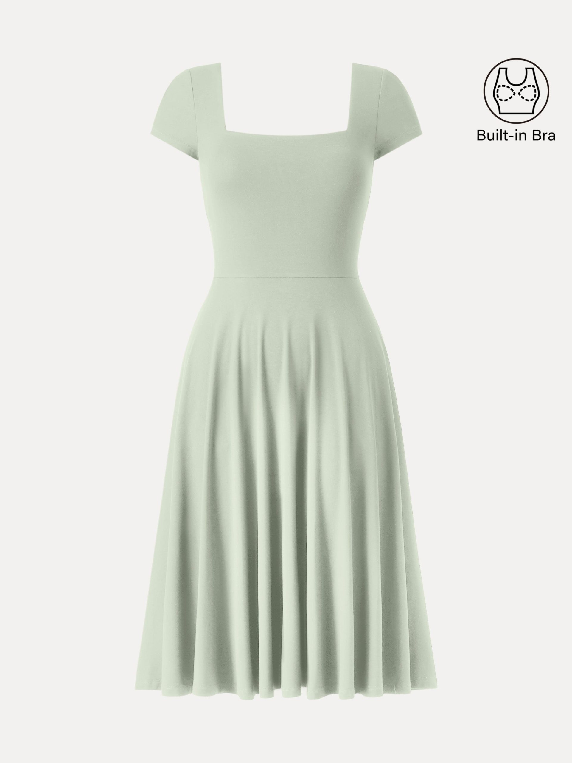 Flowy Square Neck Short Sleeve Midi Bra Dress - Image 13