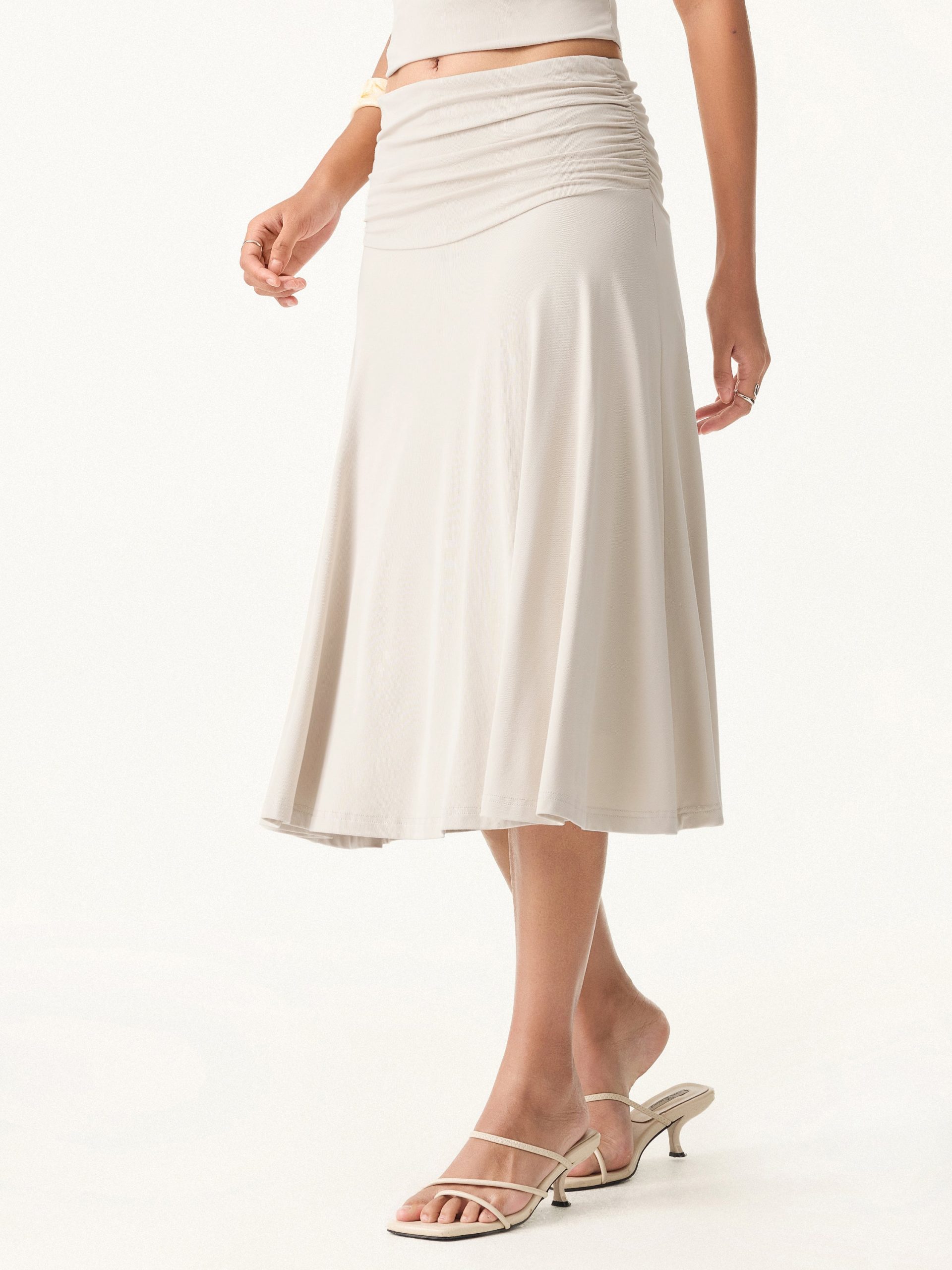 Flowy Side Ruched A-line Midi Skirt - Image 7