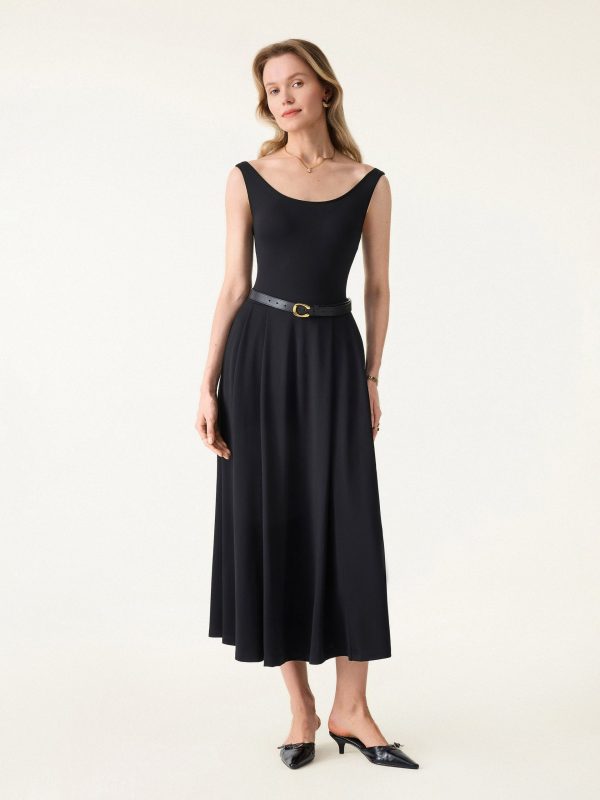 Balletic Scoop Neck Midi Bra Dress with Pockets