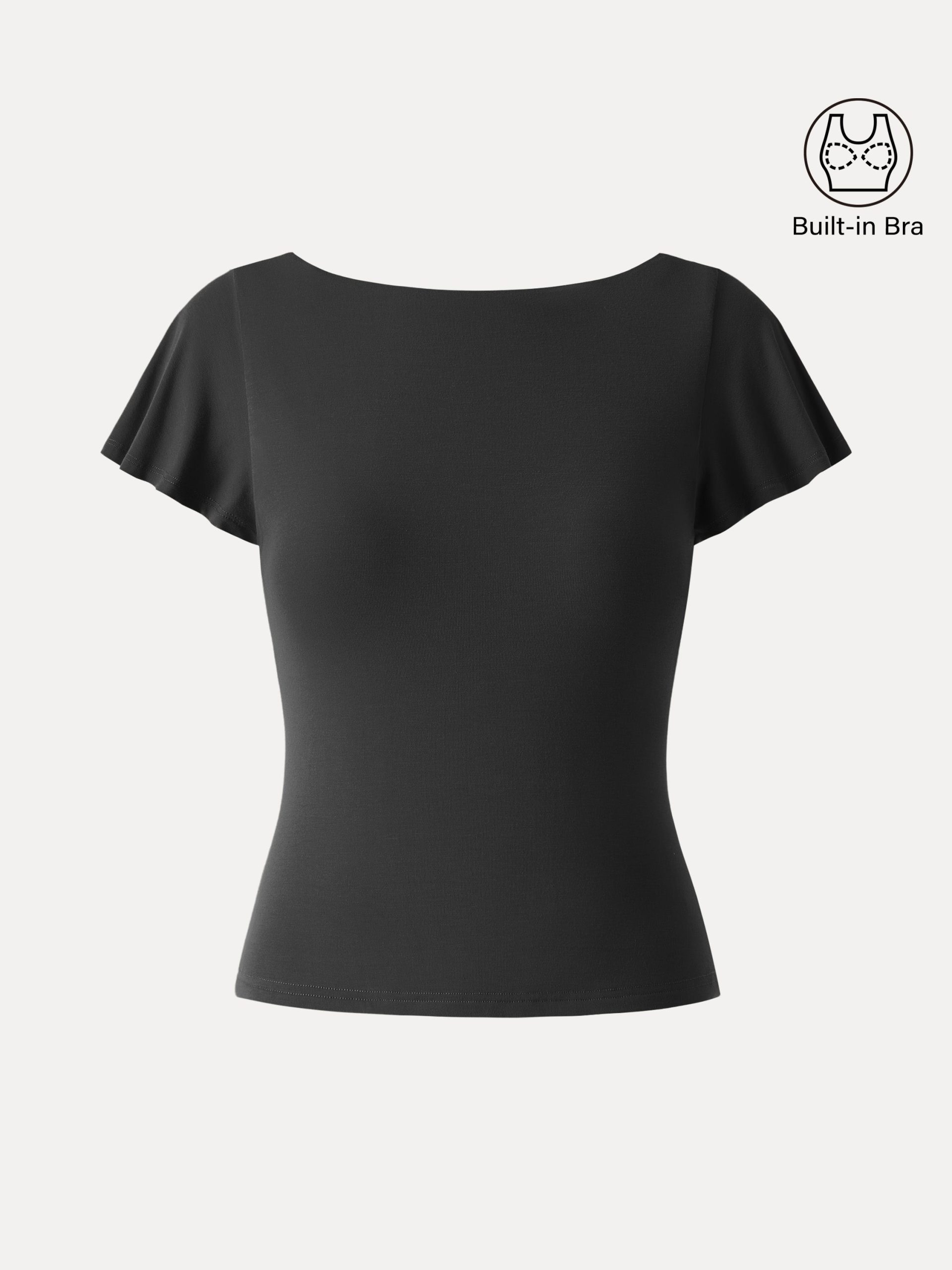 SkinKiss Boatneck Cowl Back Flutter Sleeve Bra Top - Image 2