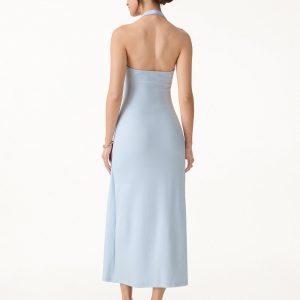 Cotton Lyocell Halter Square Neck Tucked Maxi Dress - Image 10