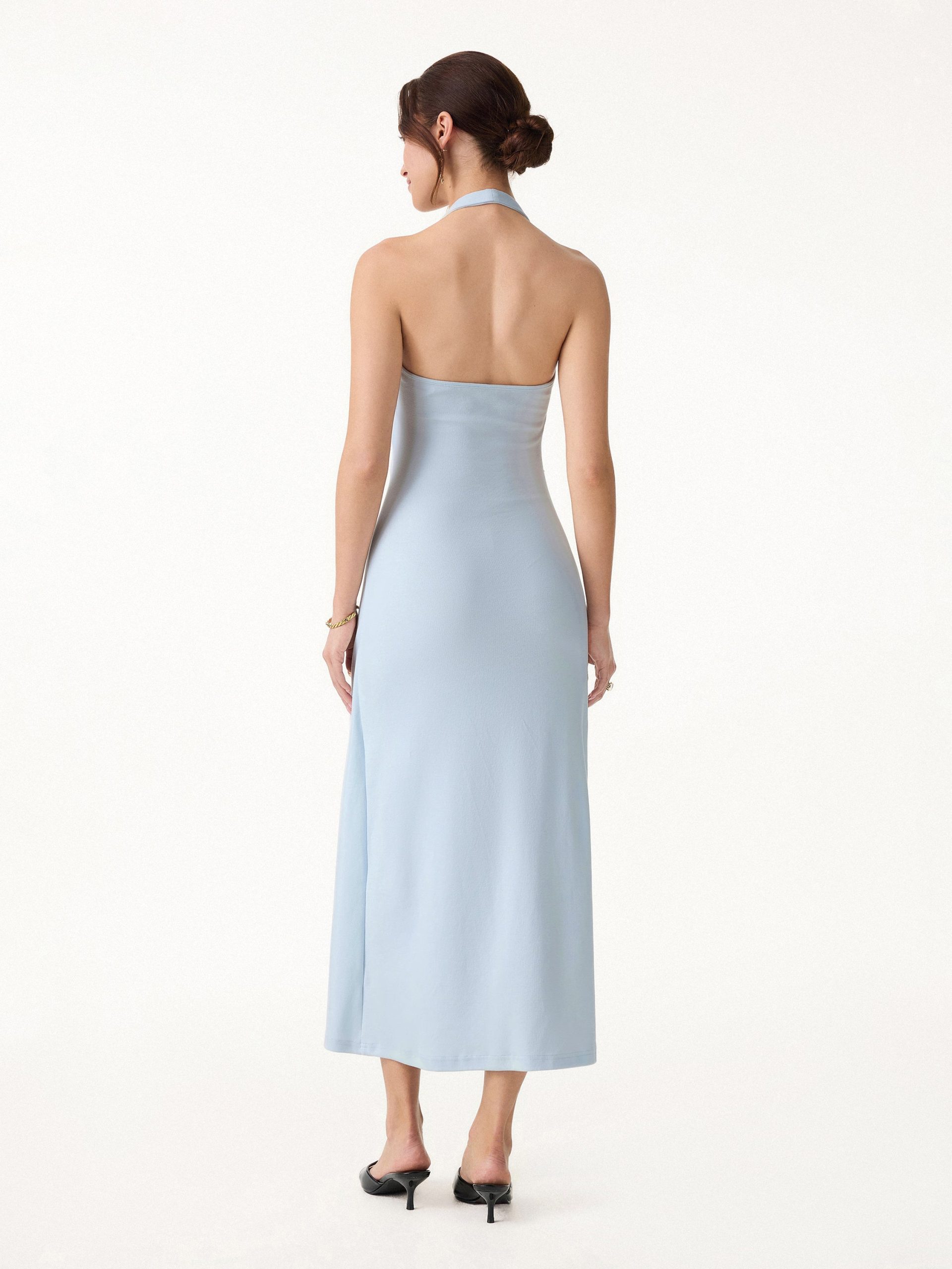 Cotton Lyocell Halter Square Neck Tucked Maxi Dress - Image 10