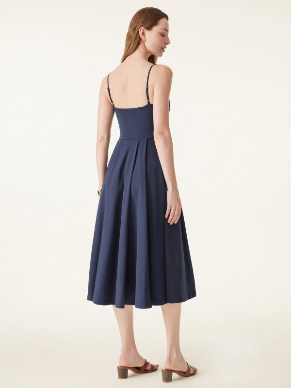 Bamboo Ponte V-neck Fit-and-flare Midi Bra Sundress with Pockets