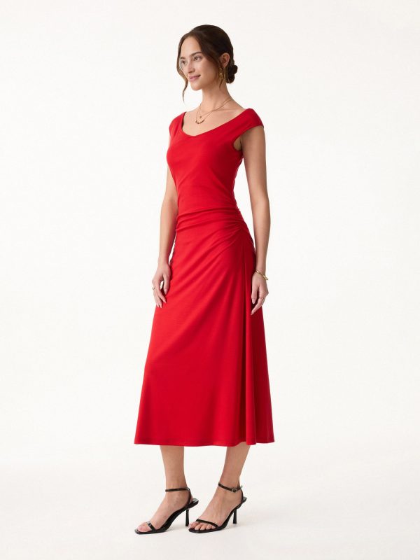 Cooling Lyocell V-Neck Ruched Midi Bra Dress
