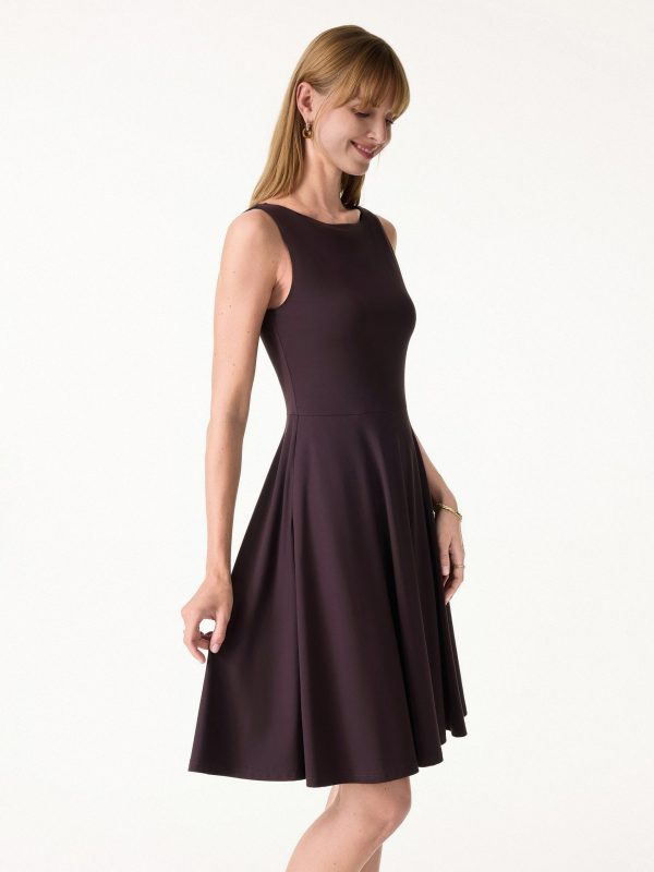 Stretchy Boatneck Fit-and-Flare Mini Bra Dress with Pockets