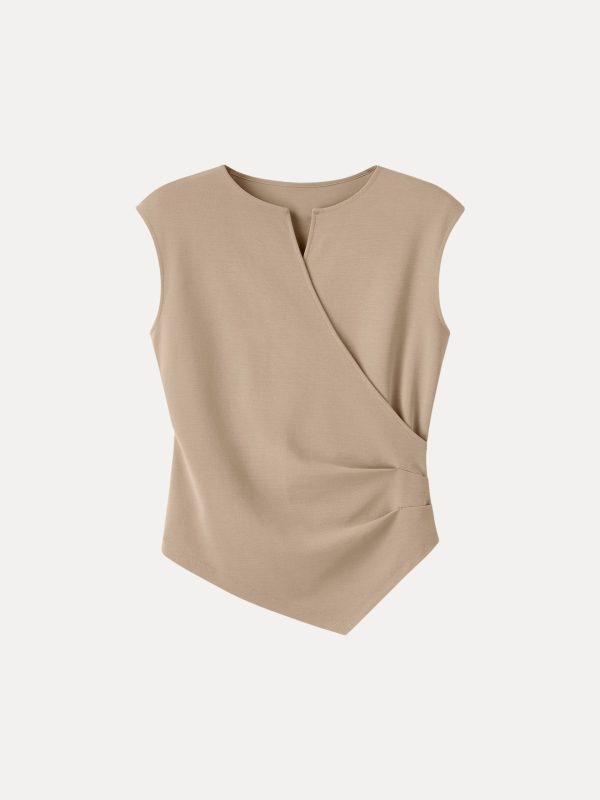 Surplice Wide Shoulder Tucked Angled Tank Top