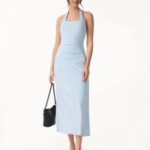 Cotton Lyocell Halter Square Neck Tucked Maxi Dress - Image 5