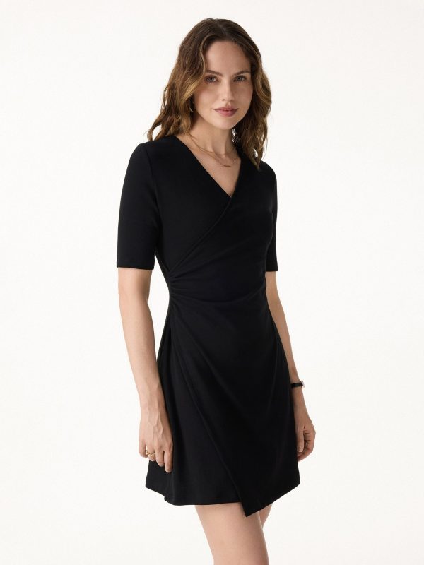 Surplice Ruched Fit-and-Flare Mini Dress