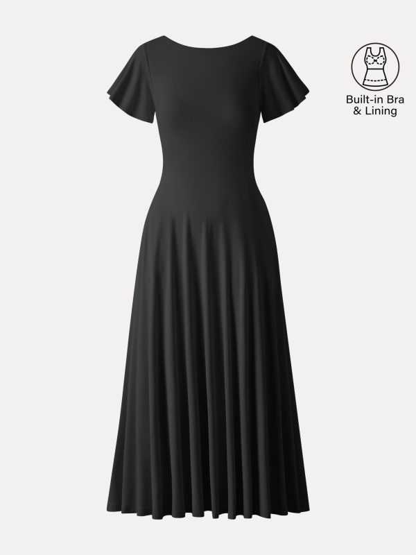 SkinKiss Boatneck Fit-and-Flare Maxi Travel Bra Dress with Pockets