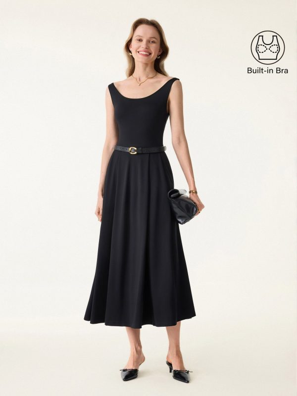 Balletic Scoop Neck Midi Bra Dress with Pockets