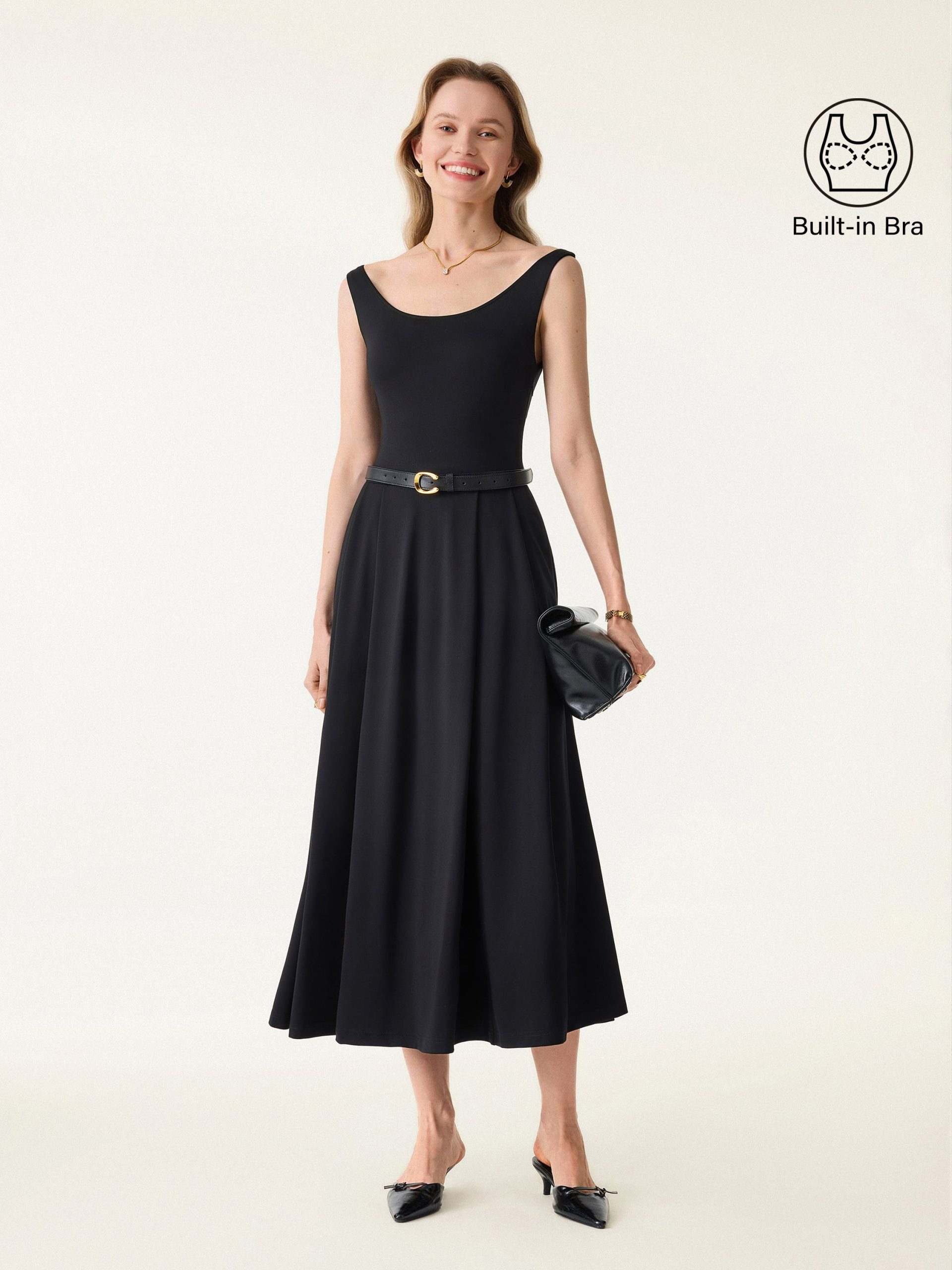 Balletic Scoop Neck Midi Bra Dress with Pockets - Image 2