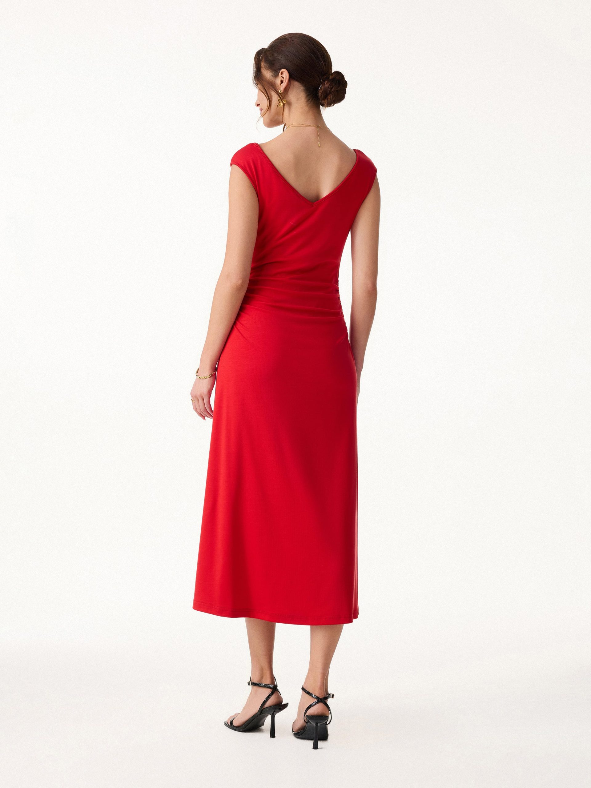 Cooling Lyocell V-Neck Ruched Midi Bra Dress - Image 7
