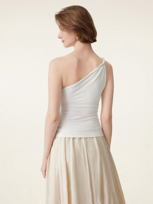 2Pcs Set One Shoulder Twisted Bra Tank & Side Ruched A-line Midi Skirt