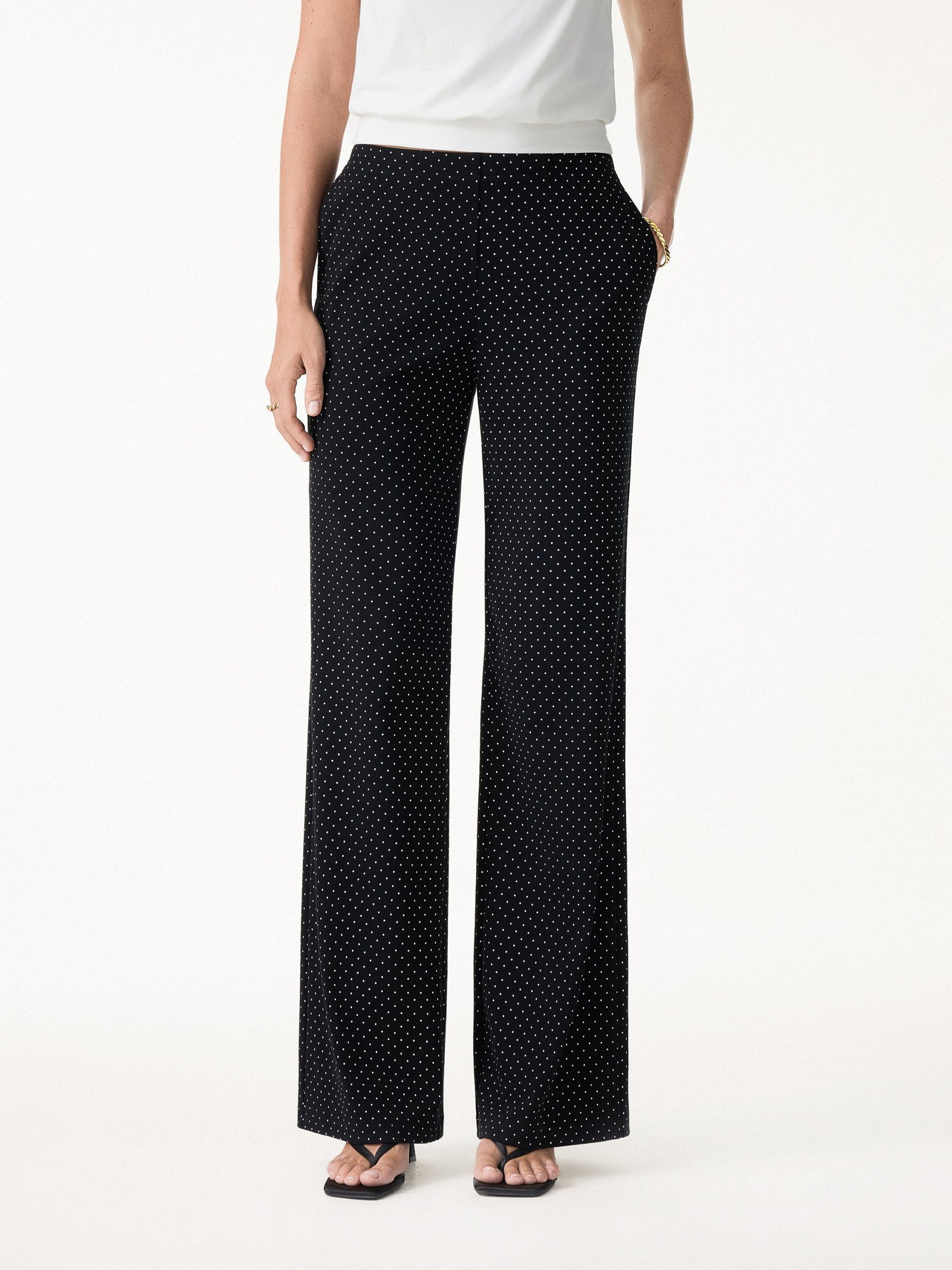 Stretch Cotton Polka Dot Wide Leg Pull-On Pants with Pockets Limited Edition - Image 8