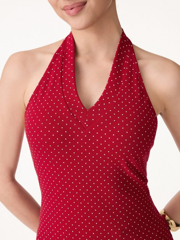 Stretch Cotton Polka Dot Halter Neck Open Back Bra Top