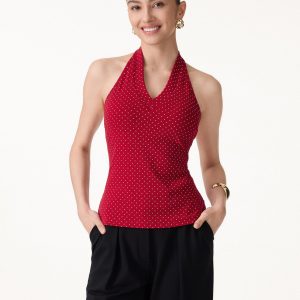 Stretch Cotton Polka Dot Halter Neck Open Back Bra Top - Image 3
