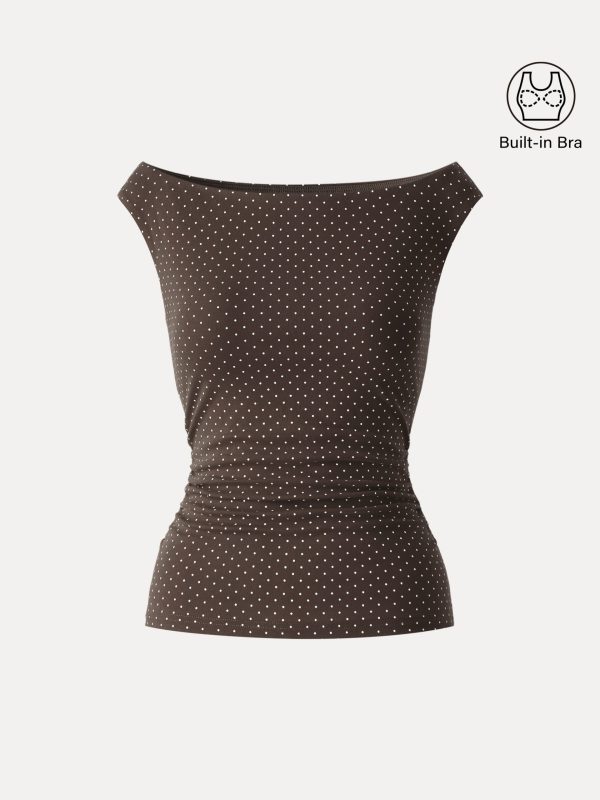Stretch Cotton Polka Dot Boatneck Ruched Bra Top Limited Edition