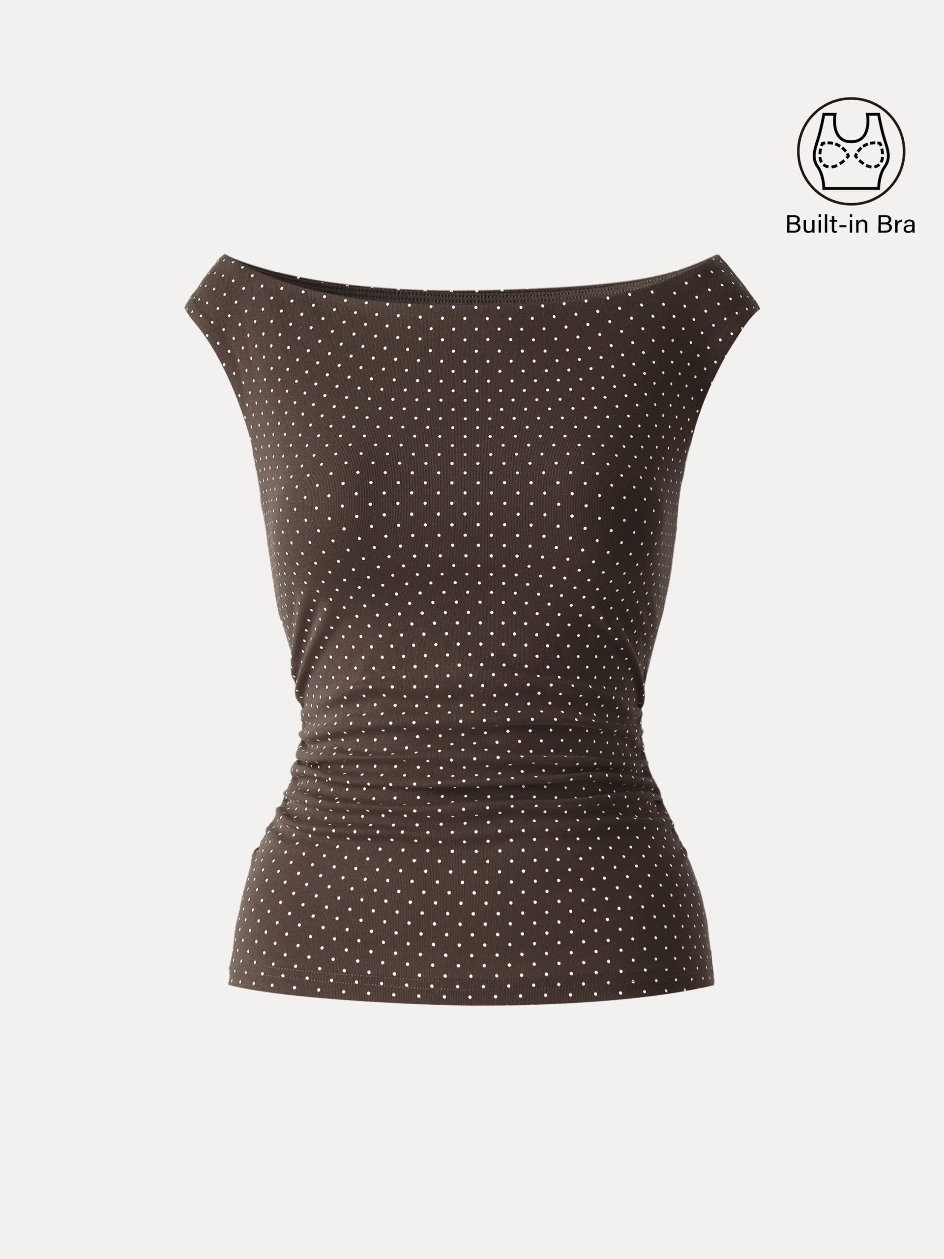 Stretch Cotton Polka Dot Boatneck Ruched Bra Top Limited Edition - Image 19
