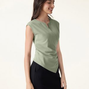 Surplice Wide Shoulder Tucked Angled Tank Top - Image 6