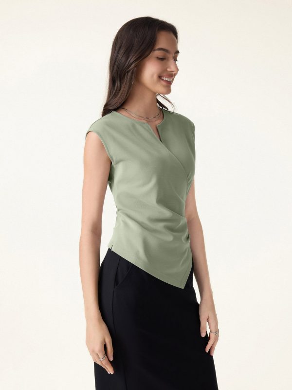 Surplice Wide Shoulder Tucked Angled Tank Top