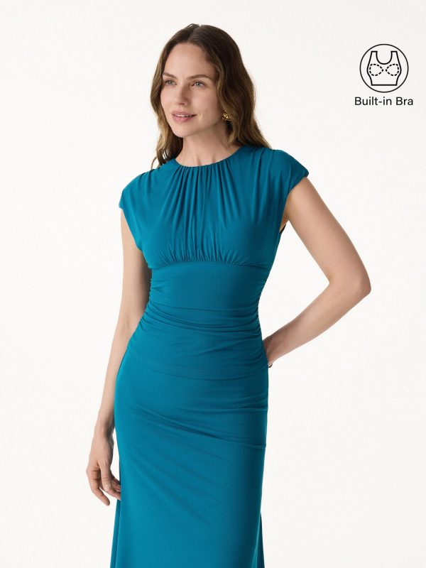Cooling SkinKiss Ruched Round Neck Cap Sleeve Bra Top
