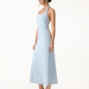 Cotton Lyocell Halter Square Neck Tucked Maxi Dress - Image 9