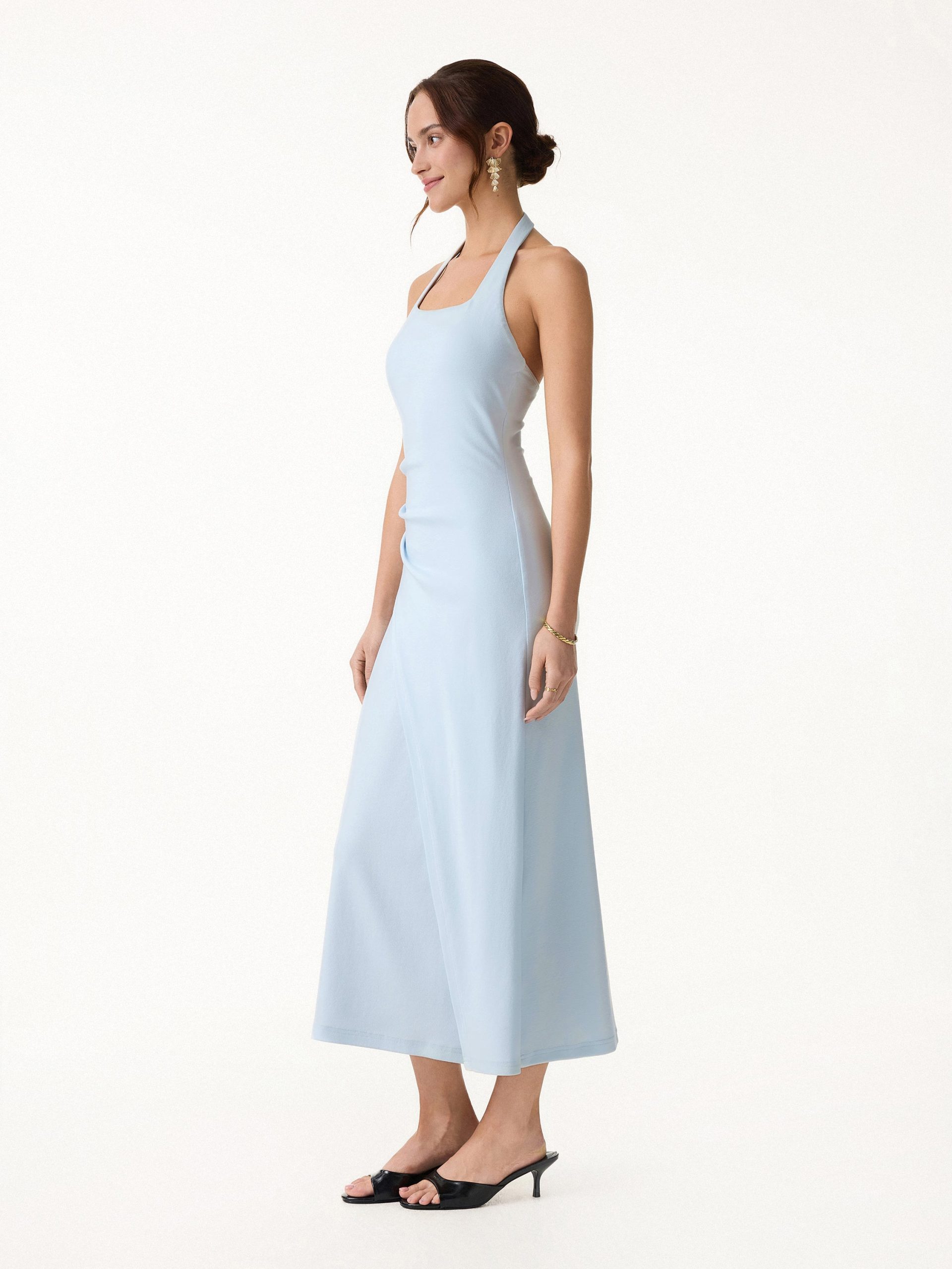 Cotton Lyocell Halter Square Neck Tucked Maxi Dress - Image 9