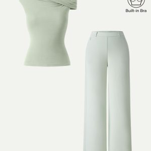2Pcs Set Multi-wear Bra Top &  Slimming High Rise Wide Leg Pants - Image 6
