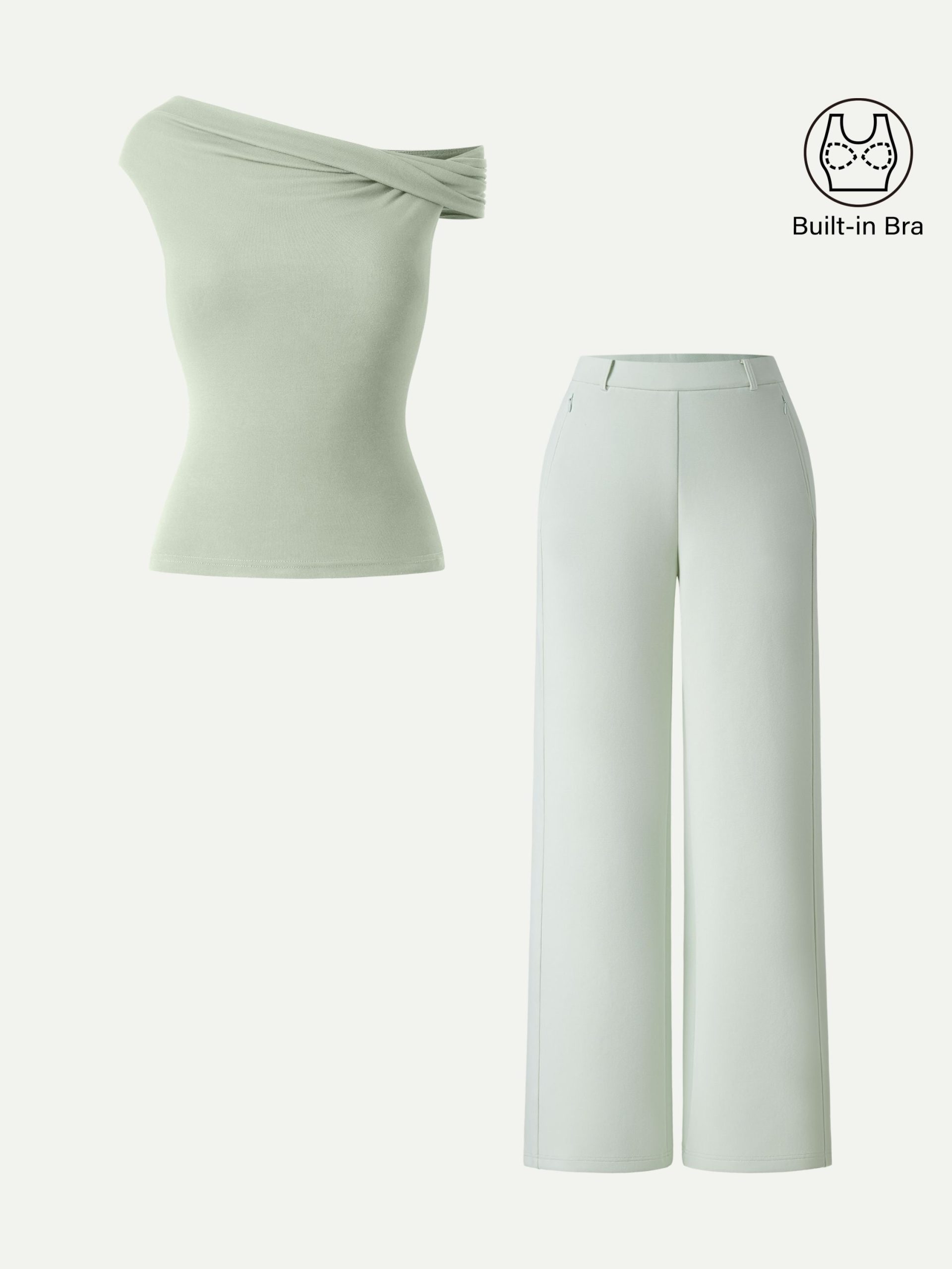 2Pcs Set Multi-wear Bra Top &  Slimming High Rise Wide Leg Pants - Image 6