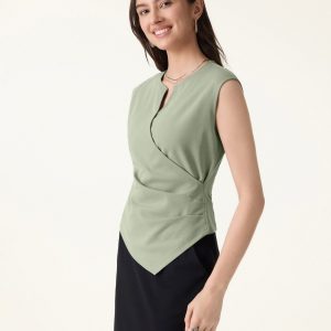 Surplice Wide Shoulder Tucked Angled Tank Top - Image 3