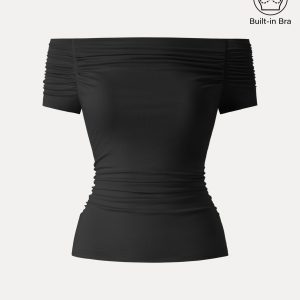 Stretch Lyocell Off-Shoulder Ruched Bra Top - Image 2