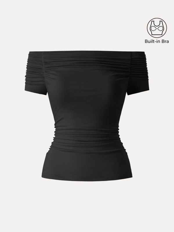 Stretch Lyocell Off-Shoulder Ruched Bra Top