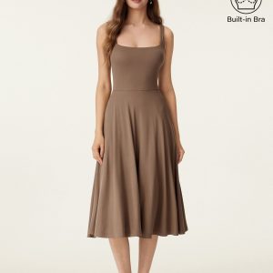 Square Neck Flowy New Airy Bra Midi Dress - Image 16