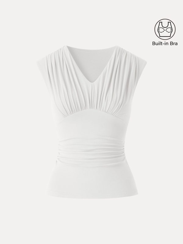 SkinKiss Cooling V-Neck Ruched Wide Shoulder Bra Tank