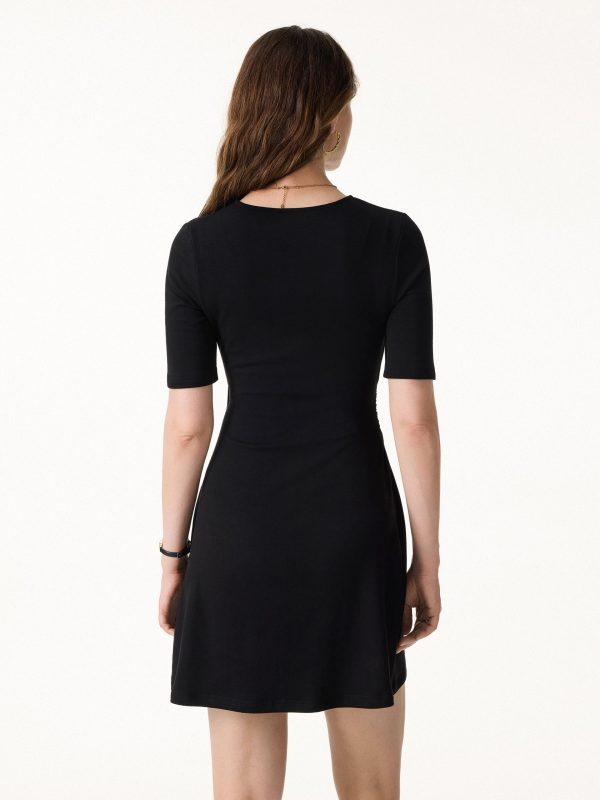 Surplice Ruched Fit-and-Flare Mini Dress