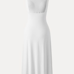 Classy Boatneck Open Back Bandless Midi Bra Dress - Image 11