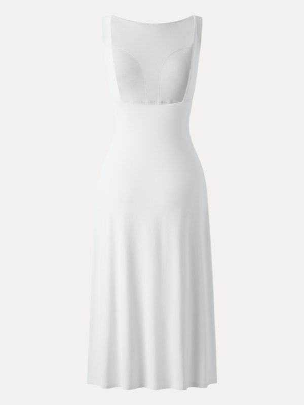 Classy Boatneck Open Back Bandless Midi Bra Dress