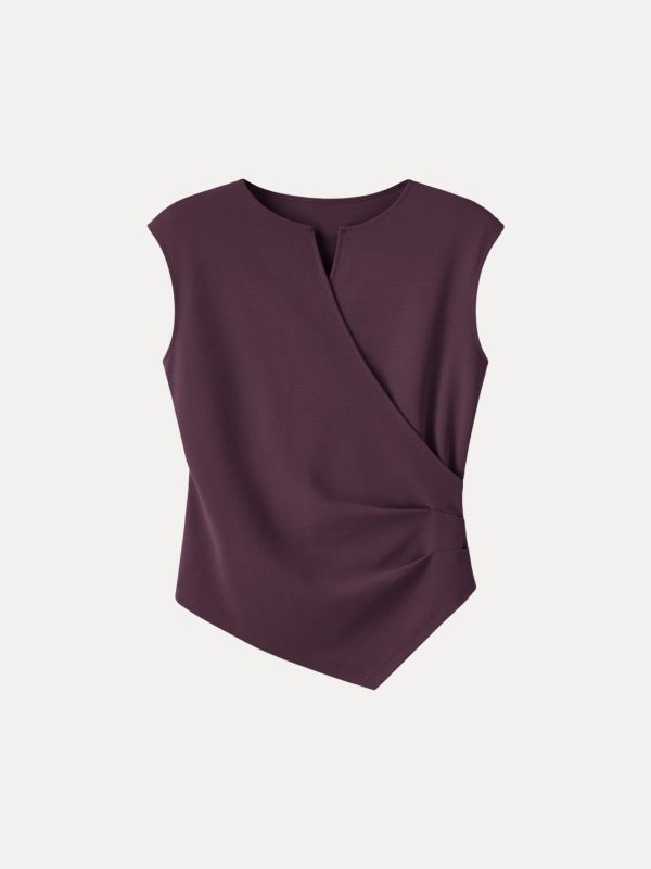 Surplice Wide Shoulder Tucked Angled Tank Top