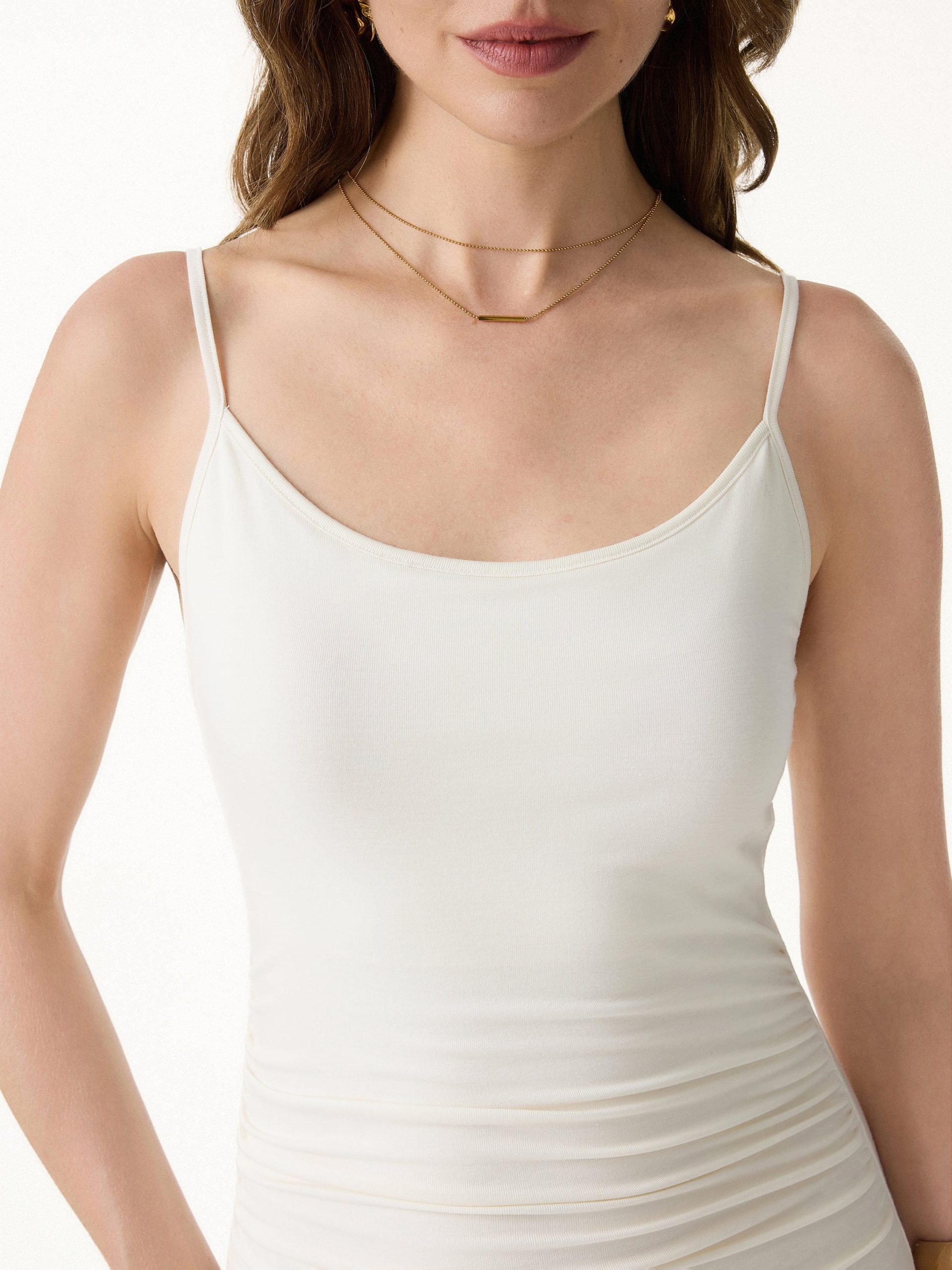 Cooling Lyocell Adjustable Spaghetti Strap Ruched Maxi Bra Dress - Image 5