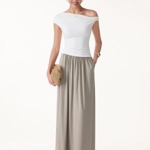 2Pcs Set Spaghetti Bra Top with Side Slit & A-Line Maxi Skirt with Pockets - Image 6