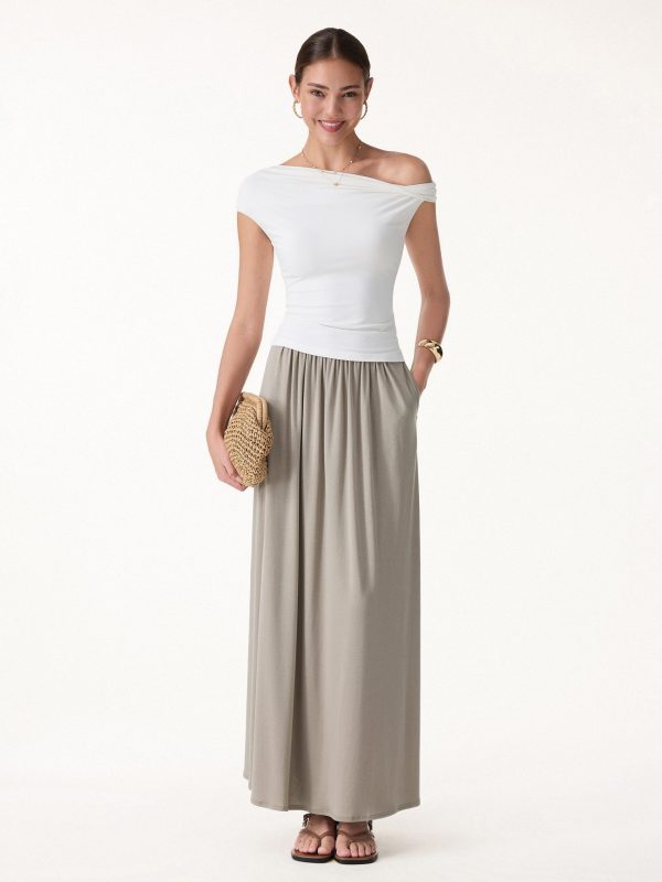 2Pcs Set Spaghetti Bra Top with Side Slit & A-Line Maxi Skirt with Pockets