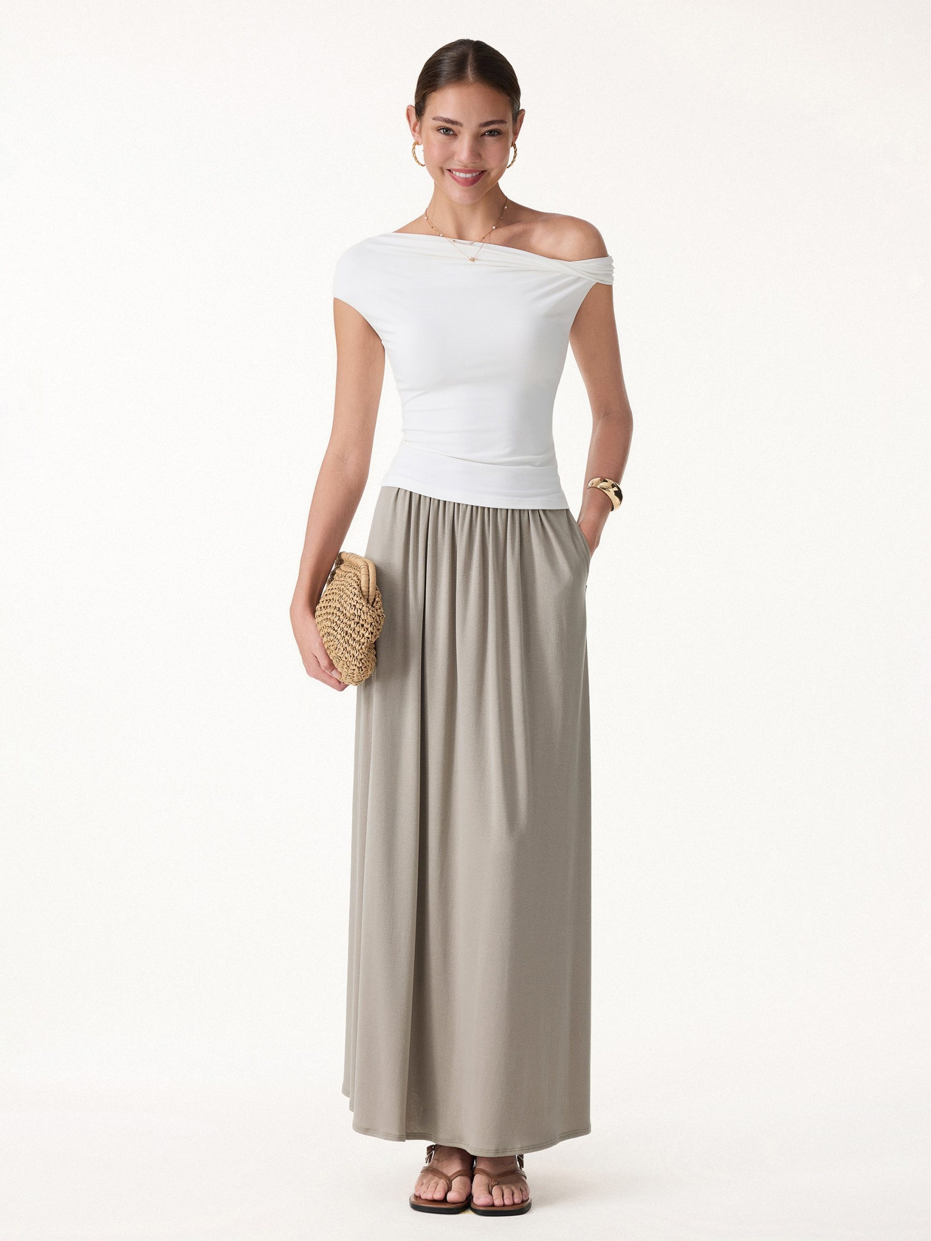 2Pcs Set Spaghetti Bra Top with Side Slit & A-Line Maxi Skirt with Pockets - Image 6