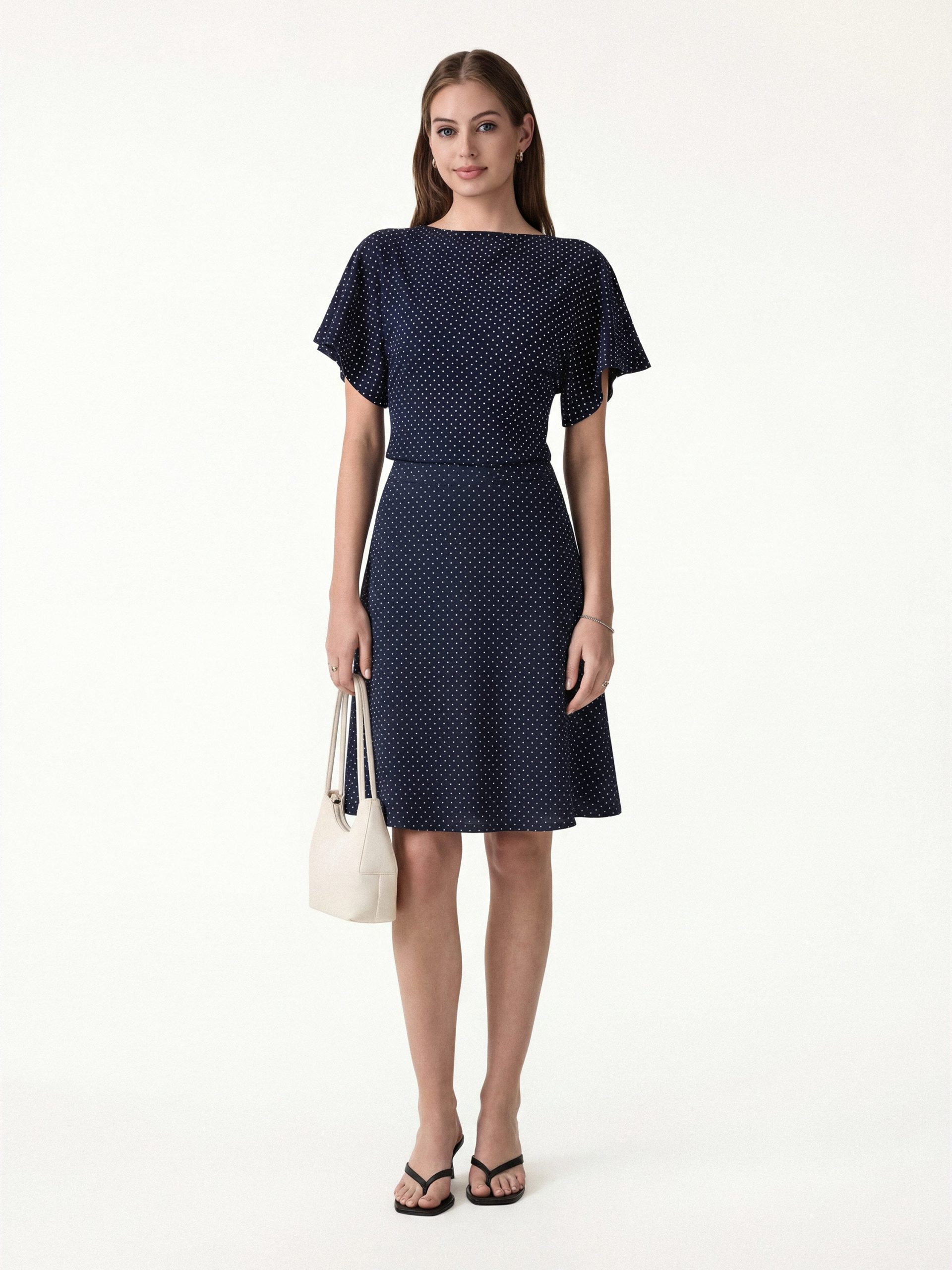2Pcs Set Boatneck Flutter Sleeves Polka Dot Top & A-Line Flare Skirt Limited Edition - Image 1