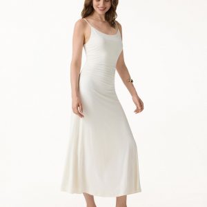 Cooling Lyocell Adjustable Spaghetti Strap Ruched Maxi Bra Dress - Image 7