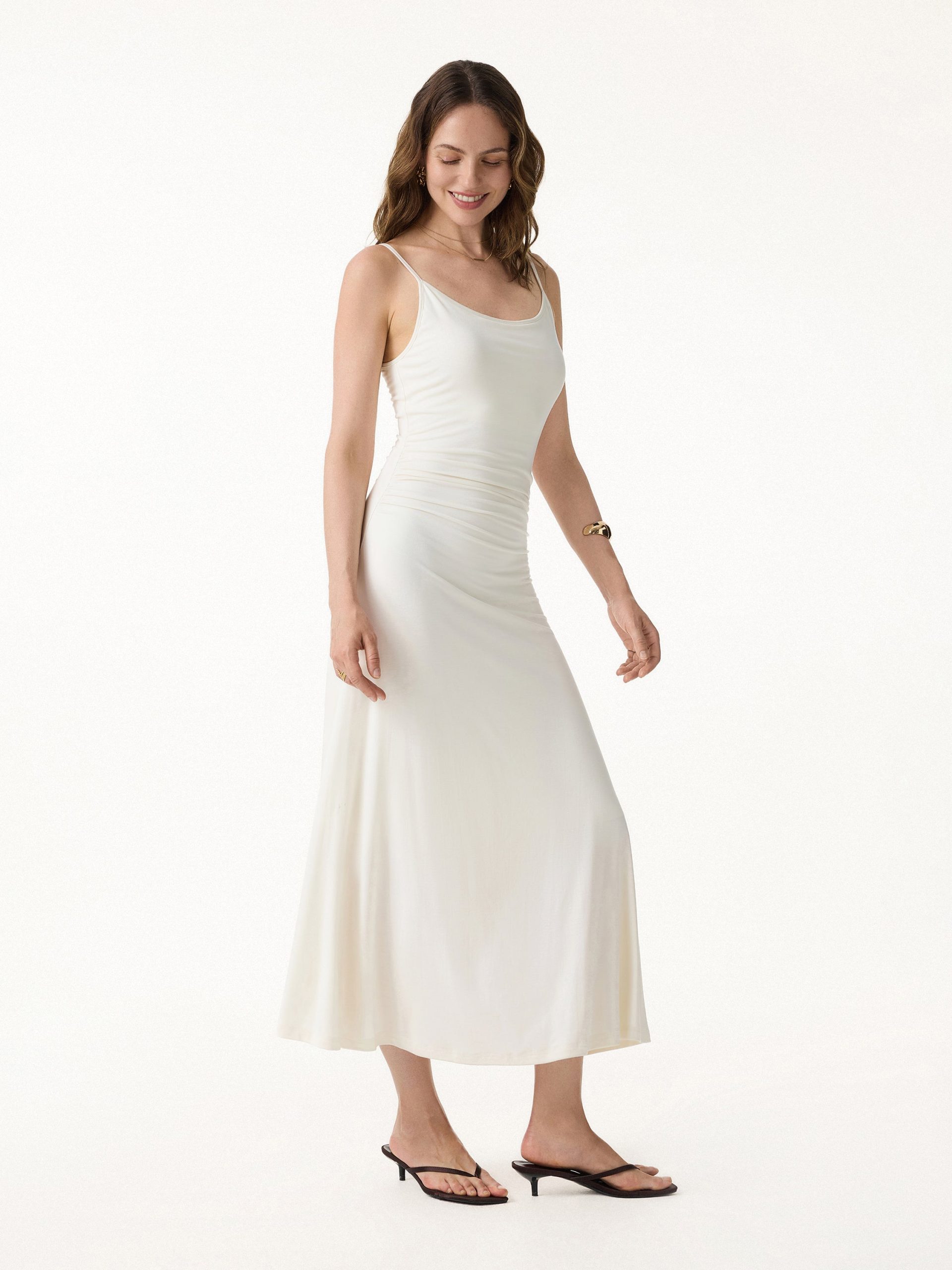 Cooling Lyocell Adjustable Spaghetti Strap Ruched Maxi Bra Dress - Image 7
