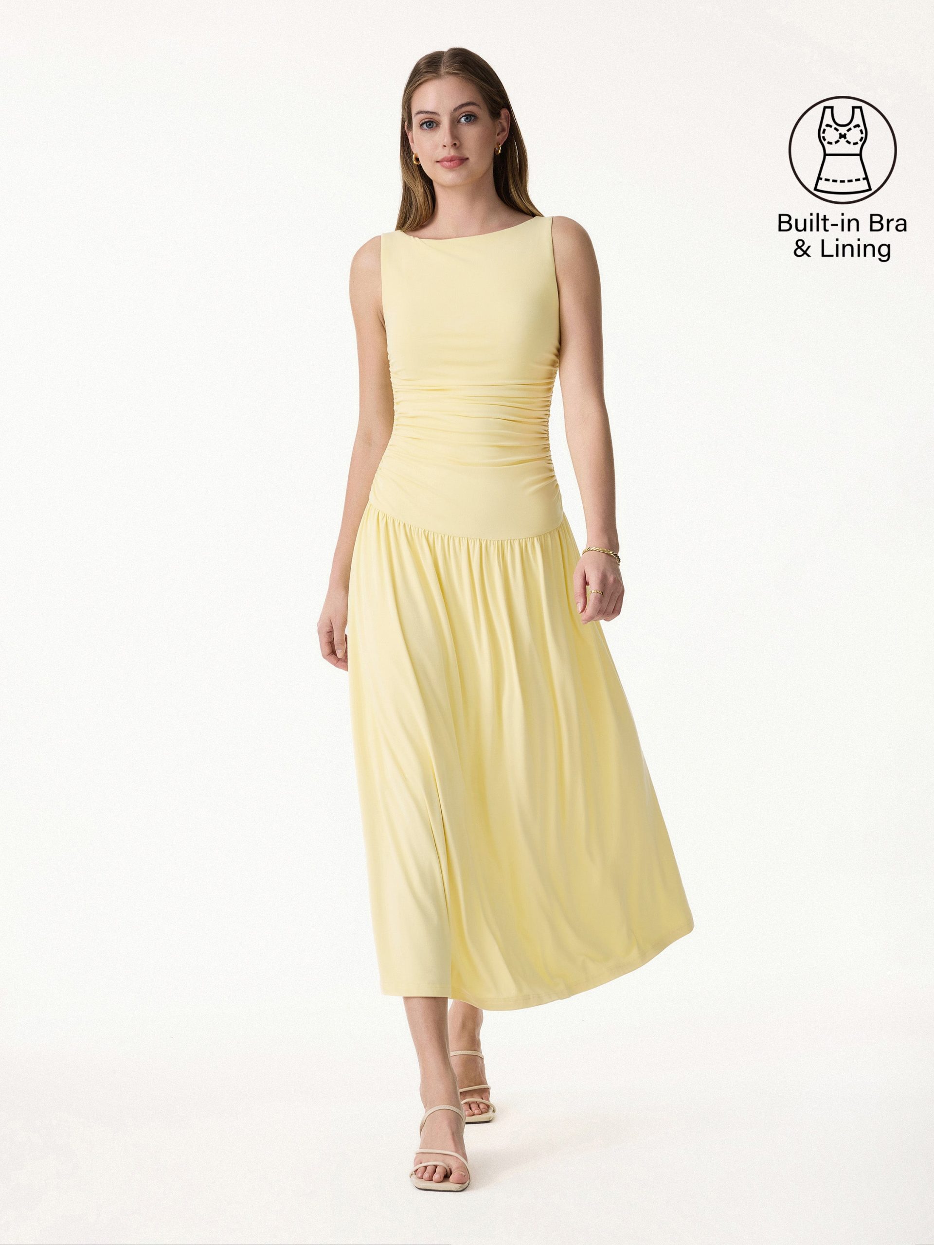 SkinKiss Cooling Boatneck Ruched Midi Bra Dress - Image 1