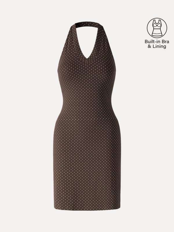 Soft Stretch Cotton Halter Neck Polka Dot Mini Bra Dress Limited Edition