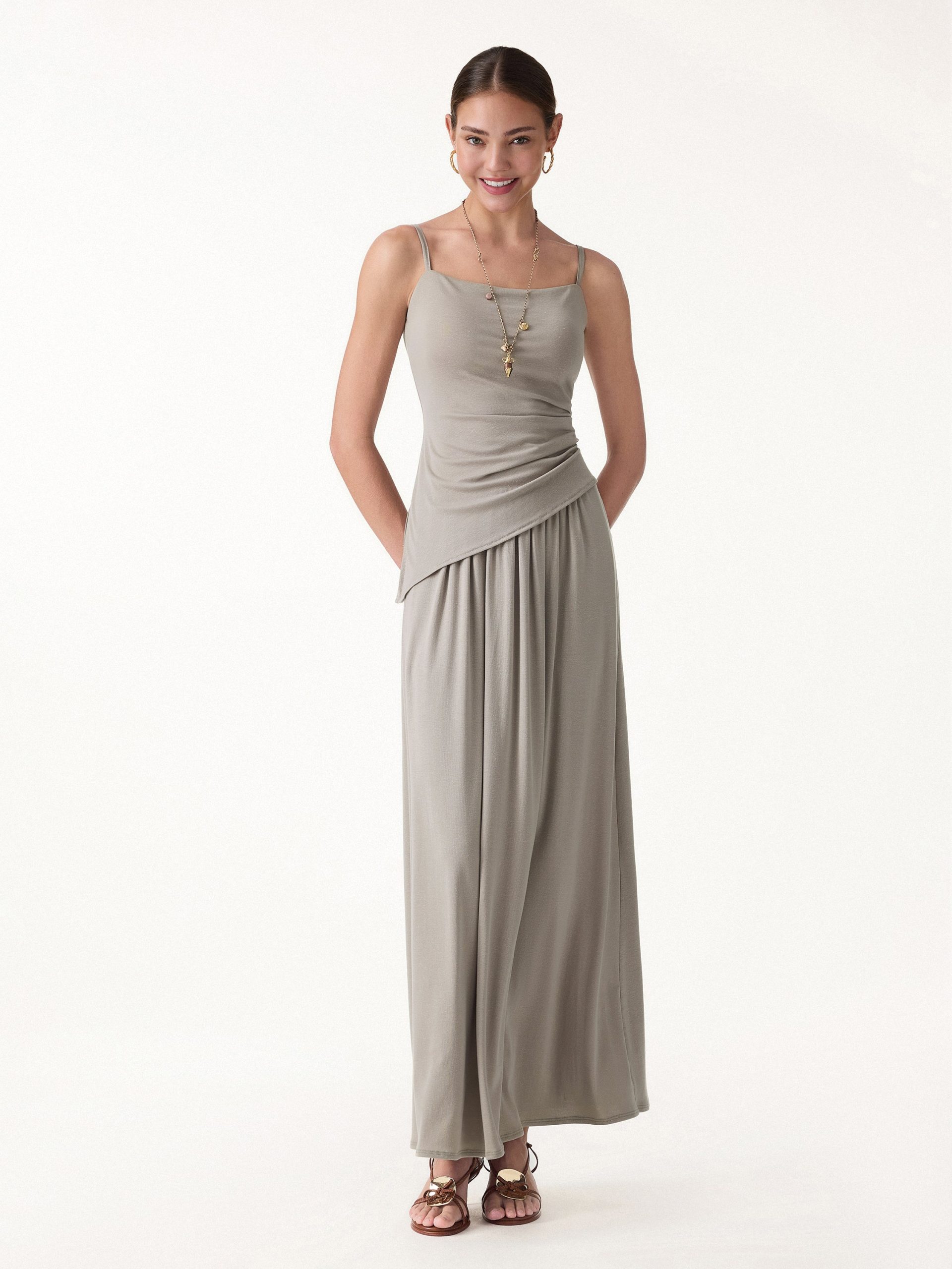 2Pcs Set Spaghetti Bra Top with Side Slit & A-Line Maxi Skirt with Pockets - Image 1