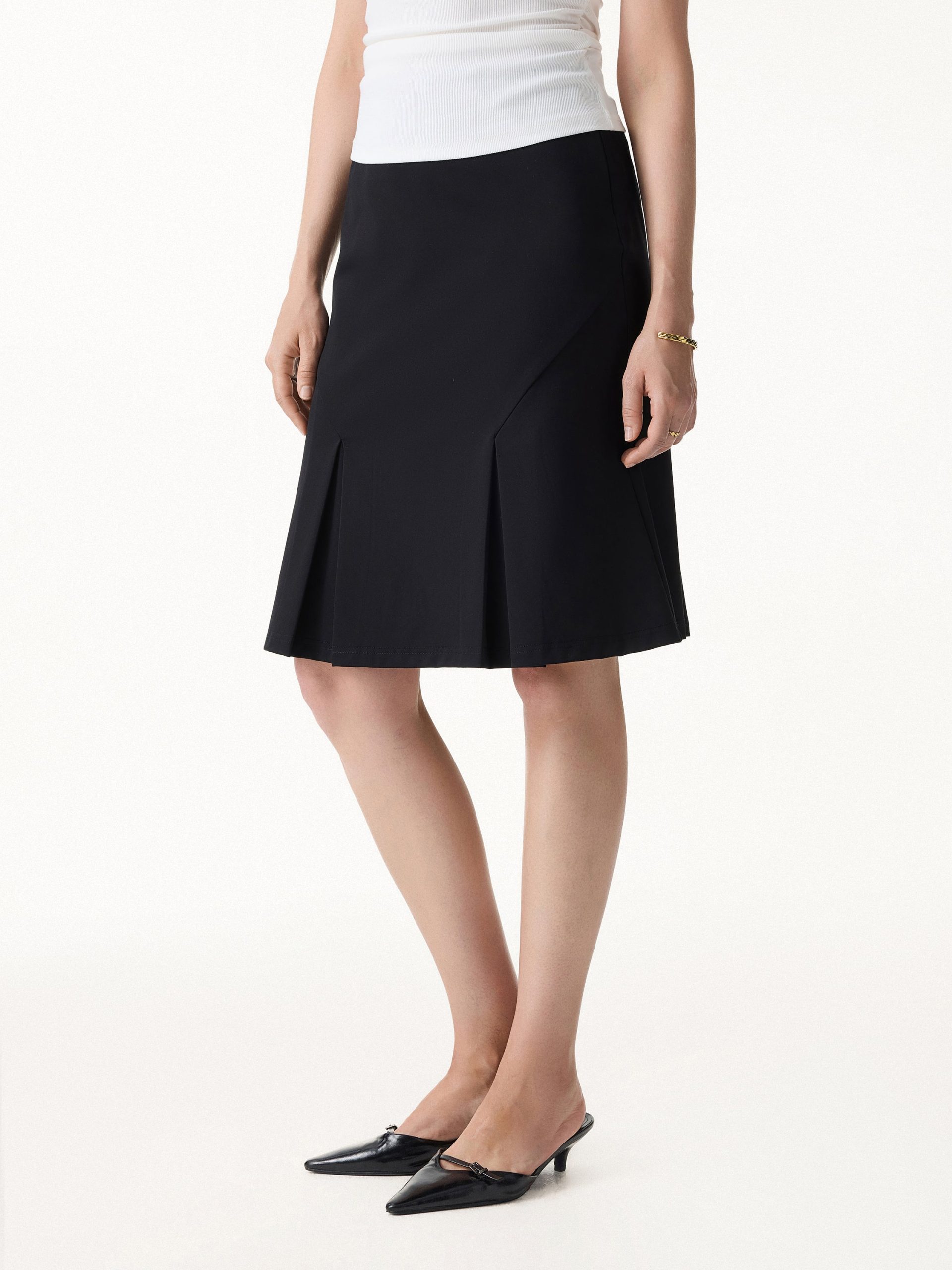 4-Way Stretch Knee Length Pleated Flare Skirt - Image 8