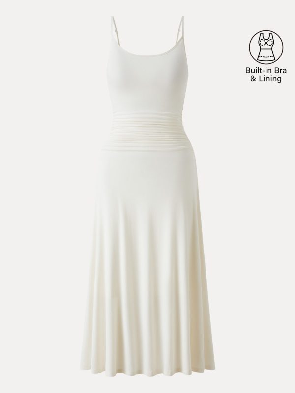 Cooling Lyocell Adjustable Spaghetti Strap Ruched Maxi Bra Dress